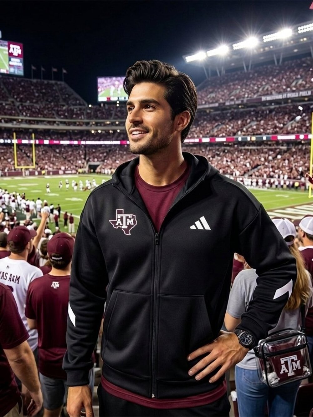 Adidas Texas A&M Z.N.E. Full-Zip Regular Hoodie Sweatshirt - KA2210 - X-LARGE